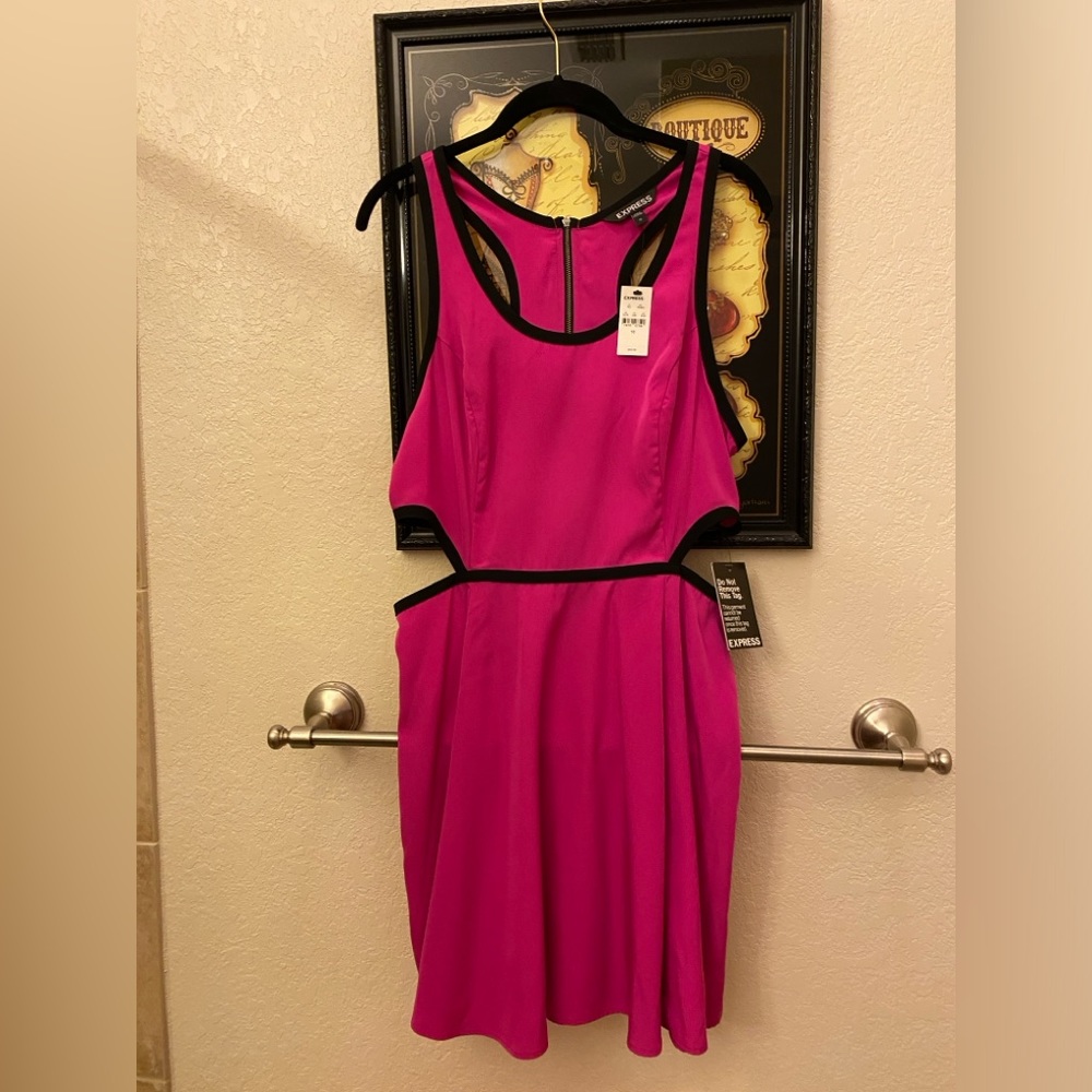 Express Fushia tank dress with cut out sides and zipper back. Size 10– NWT